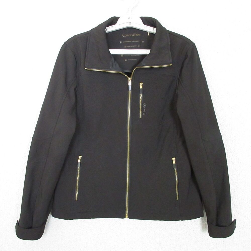 Calvin Klein Jacket Womens M Black Water Resistant Softshell 4-Way Stretch Zip